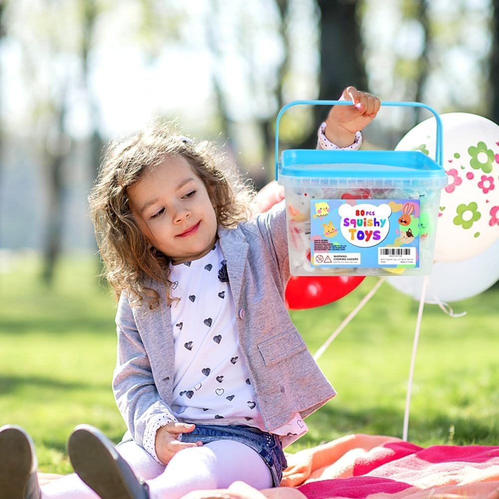 80Pcs Party Favors for Kids 4-8, Kawaii Squishies Mochi Squishy Toy Bulk Fidget Sensory Toys Birthday Gifts for Boys Girls Goodie Bag Christmas Stocking Stuffers Treasure Box Classroom Prizes 24hrsmart